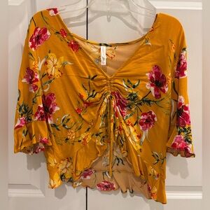 Xhilaration Yellow Floral Crop Top